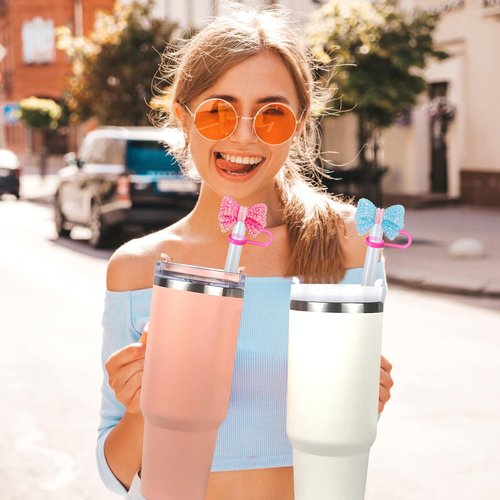 Hikkcos 4Pack Cute Bowknot Straw Cover Cap for Stanley Cup,30 40 Oz Silicone Straw Topper Compatible with Water Bottle Cup 10mm Dust-Proof Reusable Straw Tips Lids
