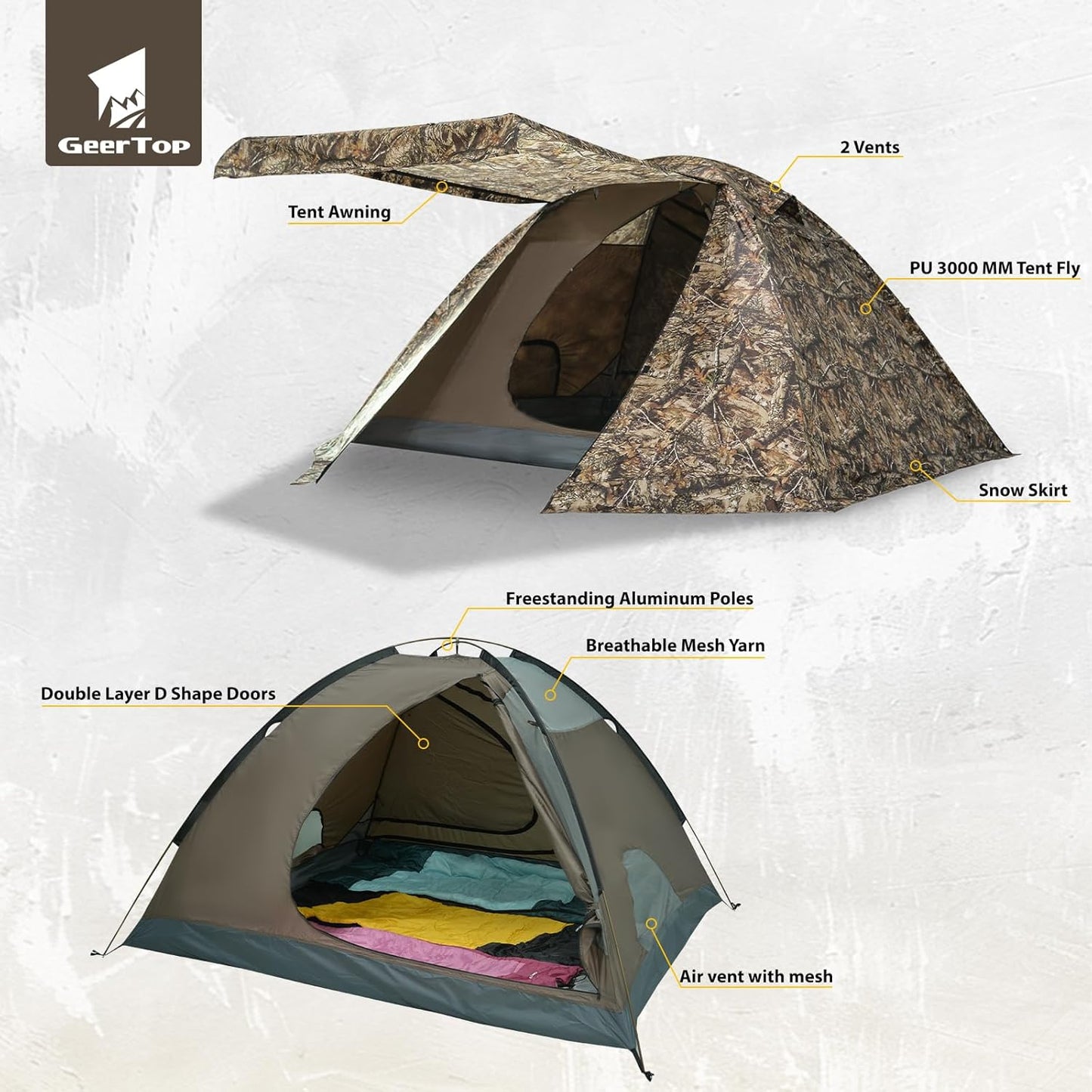 GEERTOP 4 Person 4 Season Tent for Camping Waterproof Double Layer Easy Set Up Family Tent for Camping Hiking Backpacking Outdoor Travel