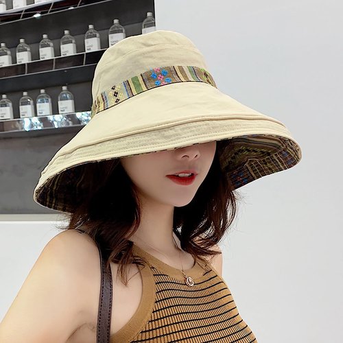 HUAMULAN Women Wide Brim Sun Hats Summer Bohemian Beach Fishing Hat UV Protection for Hiking Garden Travel Lawn Work Chin Strap