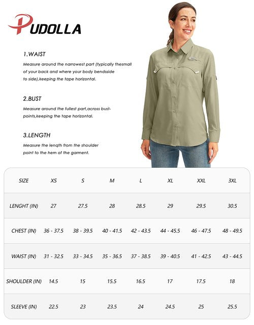 Pudolla Women's UPF 50+ UV Sun Protection Shirts Long Sleeve Fishing Hiking Shirt Cool Lightweight Travel Safari Shirts sage Green L