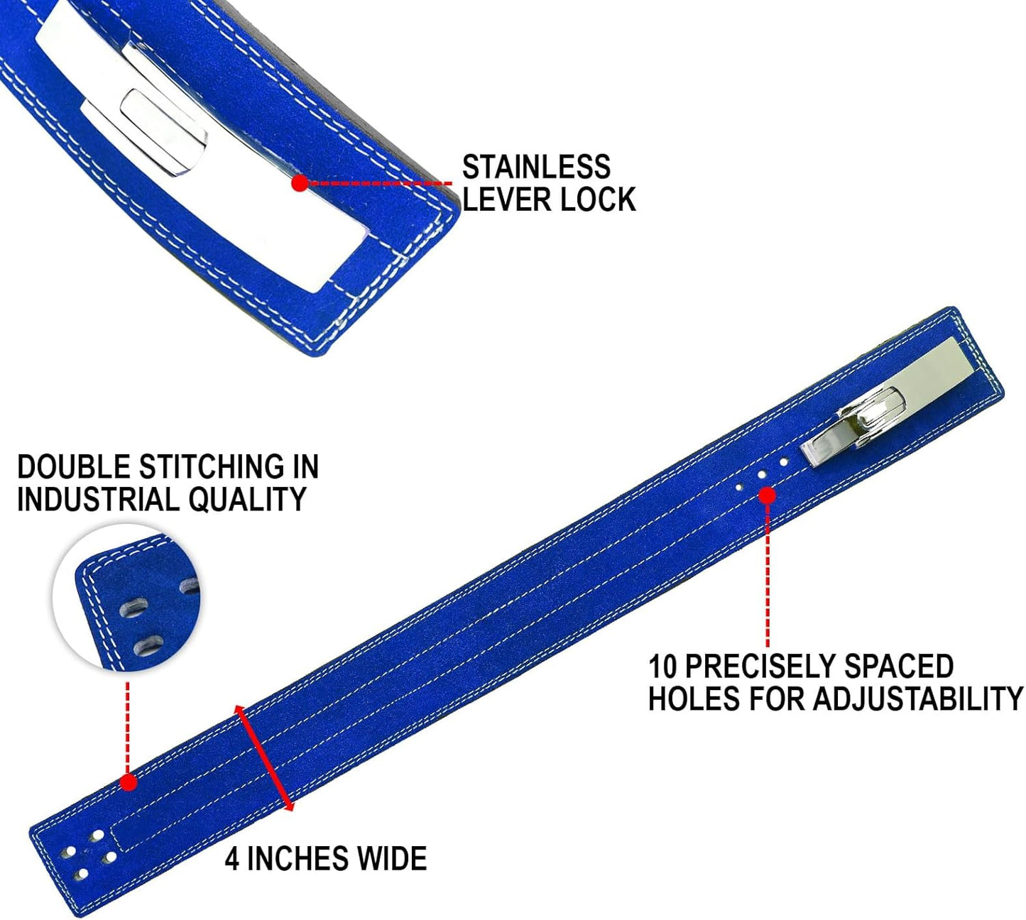 ARD CHAMPS™ 10MM Weight Power Lifting Leather Lever Pro Belt Gym Training Red,White & Blue