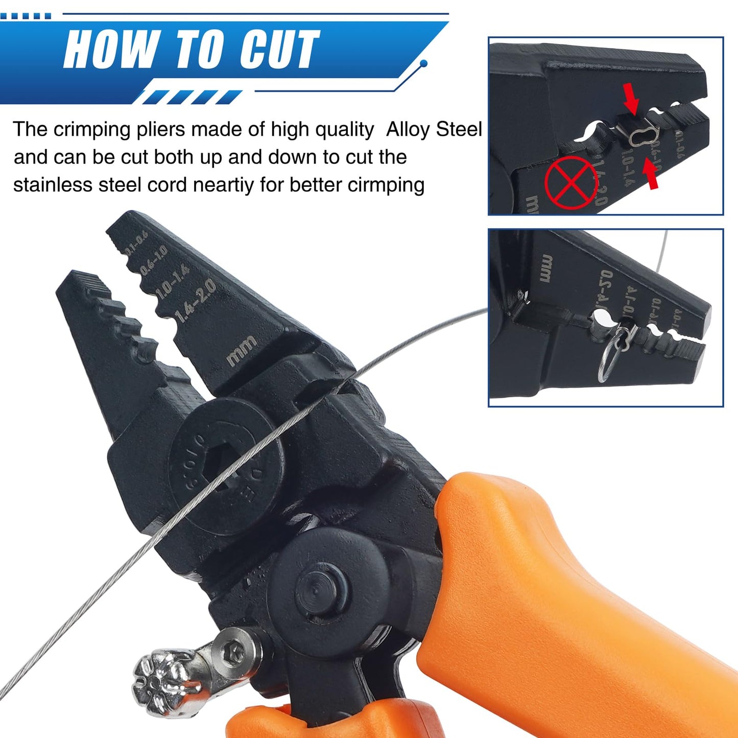 Fishing Crimping Tool Kit, Fishing Crimping Pliers with 160pcs Crimp Sleeves Kit Wire Rope Leader Crimper Tool 6.8 inch Crimpers Pliers Wire Cutter Copper Loop Sleeves