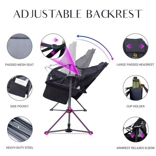 Nice C Hammock Camping Chair, Camping Chair Rocker, Swinging Chair, High Back with Stand, Cup Holder, Side Pocket, Heavy Duty (1-Pack)