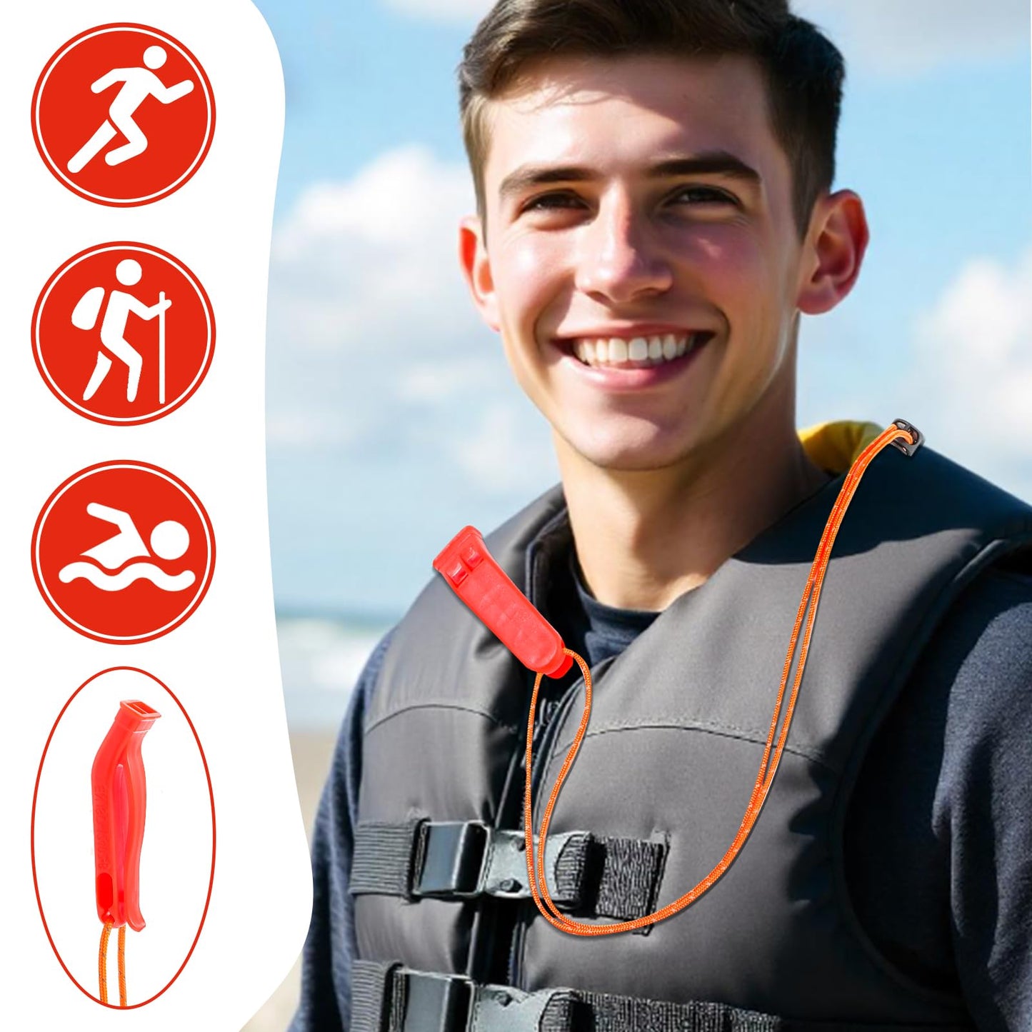 JIEYAO 4 Pcs Emergency Whistles with Adjustable Lanyard, Safety Survival Whistles, Loud Plastic Whistles Boat Floating Marine Whistle for Fishing Hiking Kayaking Camping Safety & Survival Equipment