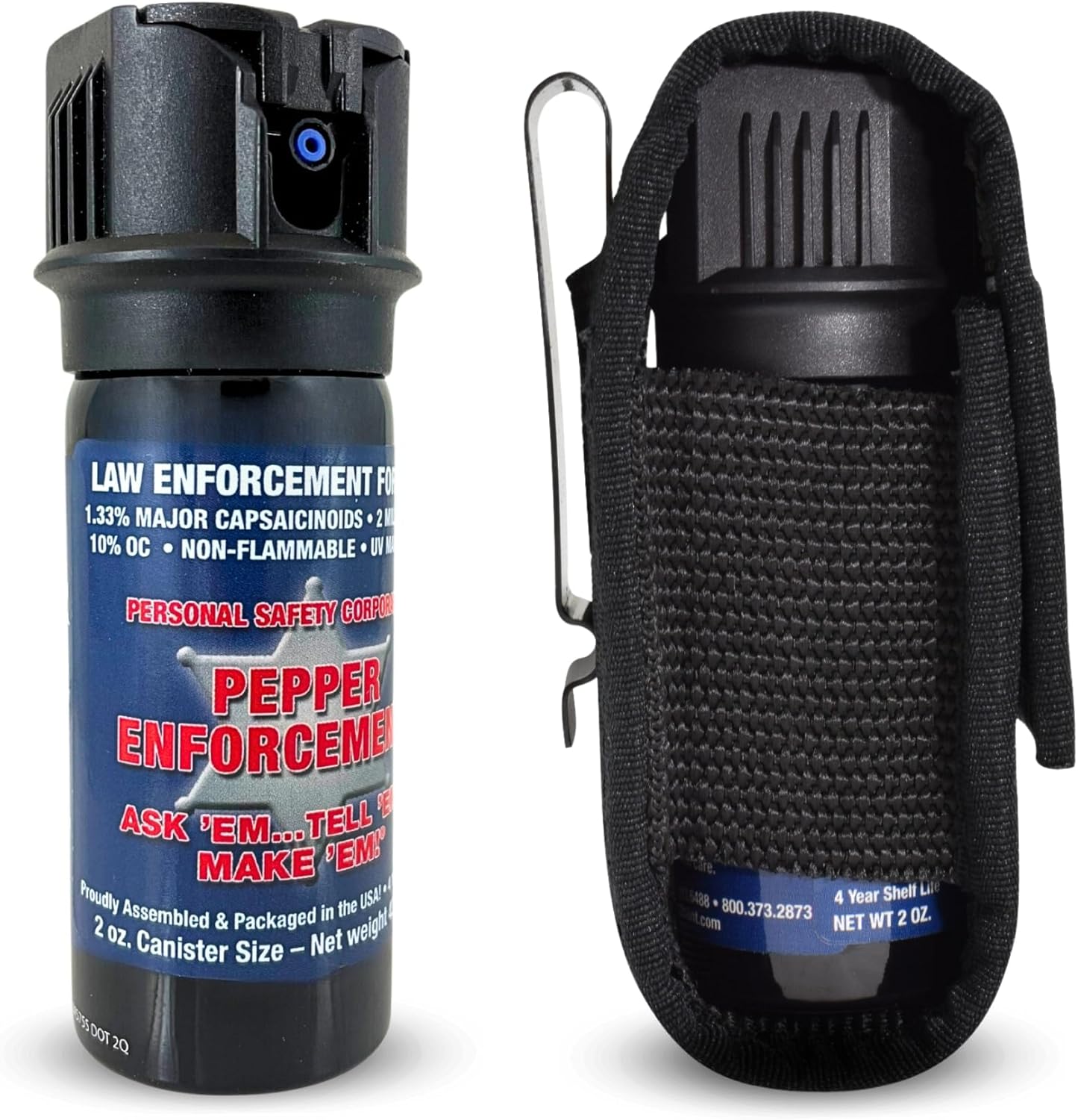 2 oz. Fogger Pepper Spray with Metal Clip Holster - 10% OC Powerful Military Strength Formula, Marking Dye, Flip Top Safety Trigger for Quick and Accurate Aim, Personal Protection