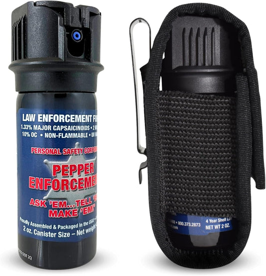 2 oz. Fogger Pepper Spray with Metal Clip Holster - 10% OC Powerful Military Strength Formula, Marking Dye, Flip Top Safety Trigger for Quick and Accurate Aim, Personal Protection