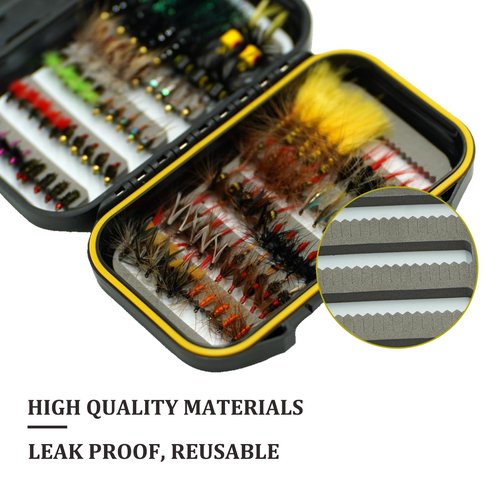 Fly Fishing Flies Assortment Kit with Fly Box, 100PCS Dry/Wet Tenkara Flies, Streamers, Nymph, Popper for Trout Salmon Bass Steelhead Fly Fishing Kit