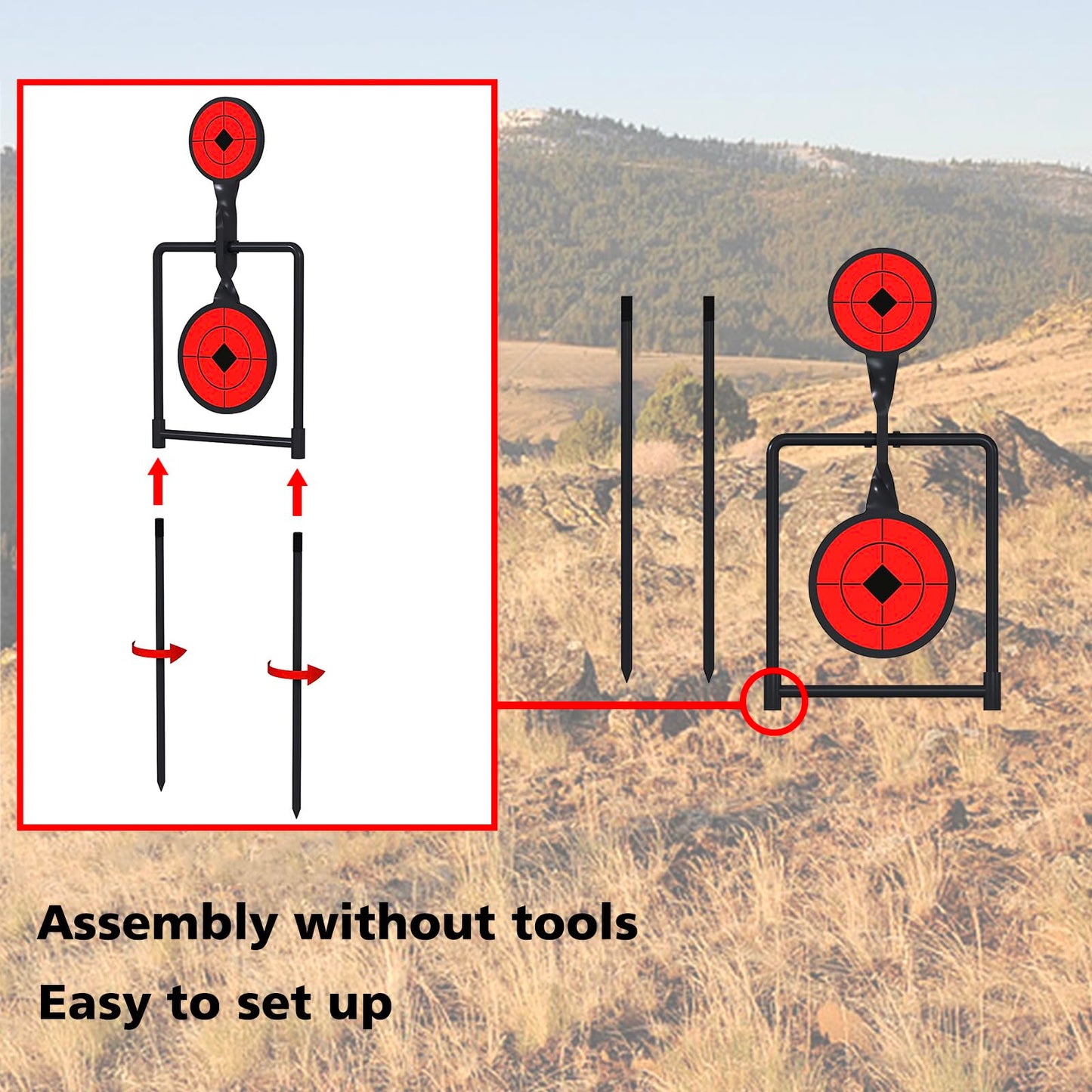 Atflbox Double Blast High Caliber Spinner Auto Reset Steel Target for Centerfire Handguns Up to .44 Magnum Outdoor Target Shooting