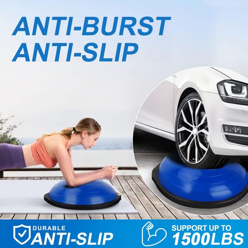 Zeatly 25in Half Balance Ball - 1500lb Heavy Duty Wobble Board Trainer for Core Strength & Stability, Non-Slip Yoga Ball with Resistance Bands & Pump - Home Gym Equipment for Balance Training, Yoga & Physical Therapy(Blue)