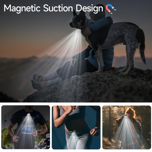 Rechargeable Running Light, 2Pack Waterproof LED Clip-On Light for Runners with 6 Lighting Modes, Reflective Running Gear for Hiking, Running, Biking, Walking Dog, Car Repair, Emergency (Grey)