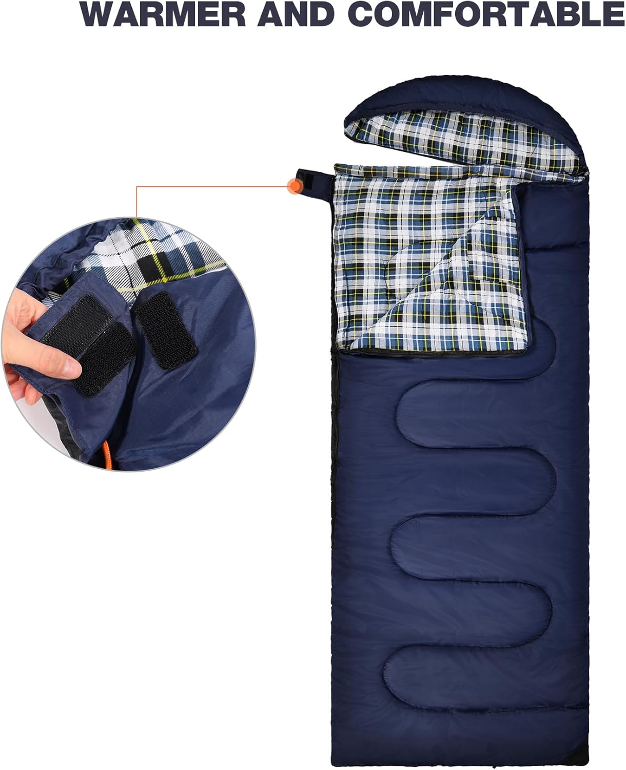 REDCAMP Flannel Sleeping Bag for Adults, Comfortable Cotton Sleeping Bags for Camping with Detachable Hood, Red/Grey/Blue