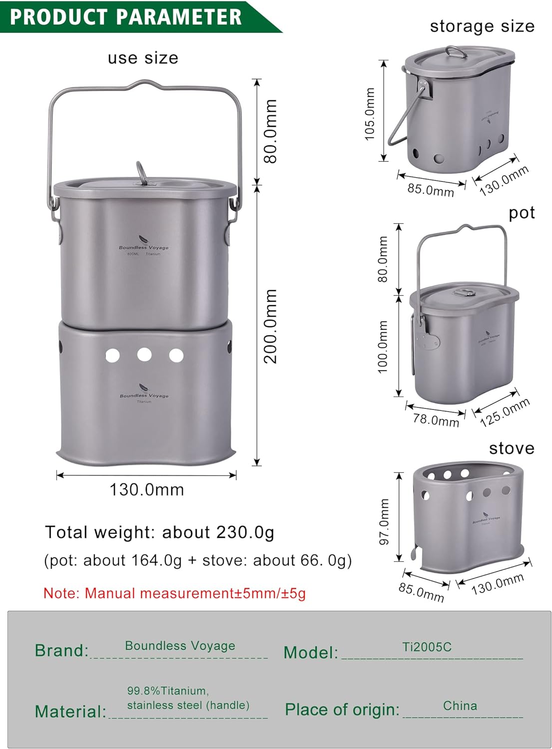 Boundless Voyage Titanium Pot with Wood Stove Set Ultralight Cup Mug with Lid for Outdoor Camping Picnic Hiking Backpacking 800ml/27 fl oz