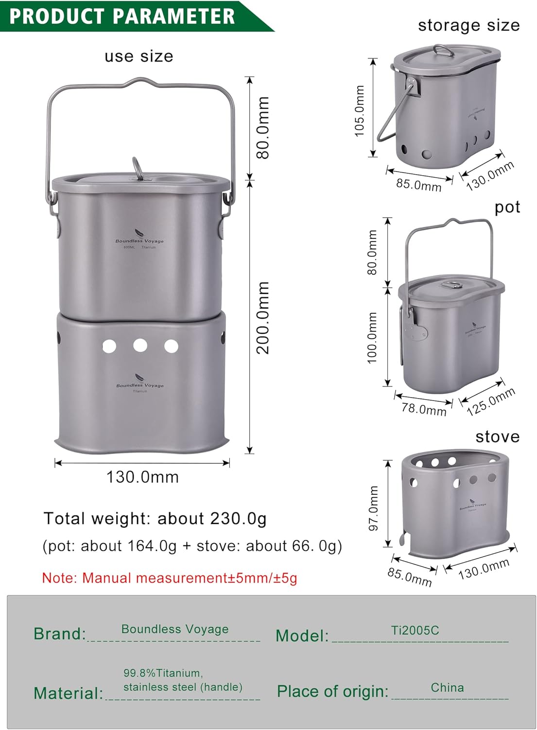 Ultralight Titanium Camping Pot Set with Lid - 800ml Wood Stove Mug for Hiking & Backpacking