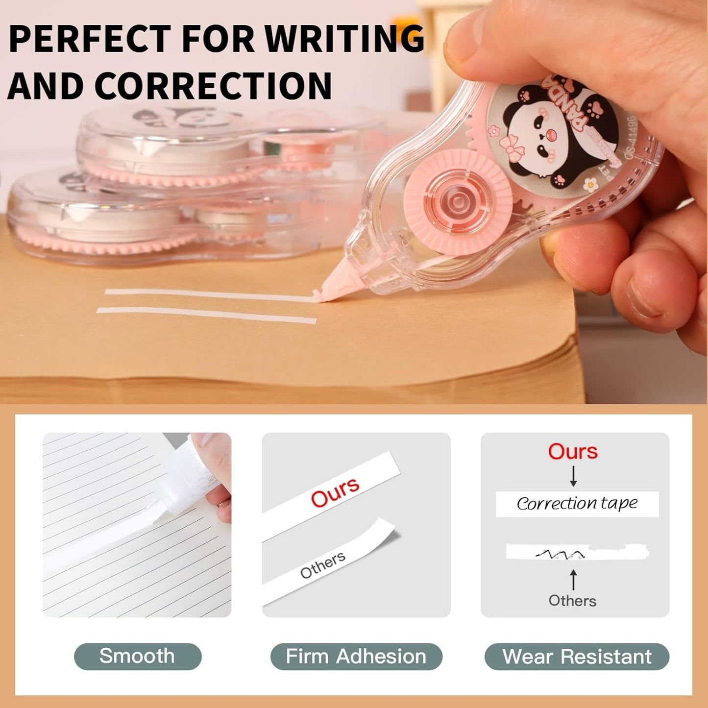 Aesthetic and Cute Gourd-Shaped White Correction Tape, 39.37ft（12m）, 3-Count Pack, Easy to use, Dry Instantly, Clean and Tear-Resistant Tape Office or School Supplies（Cyan）