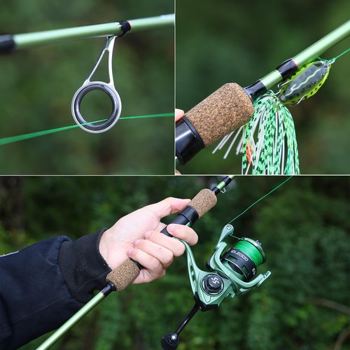 One Bass Fishing Rods Combo, 30-Ton Carbon Fiber Blanks Spinning Rods,5.2:1 Gear Ratio Fishing Reel, 2-Piece with Rubber Cork Handle- 6'0" with QL2000