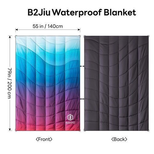 B2Jiu Down Camping Blanket Packable, Lightweight Puffy Blanket with Ground Sheet Waterproof Windproof Warm Outdoor Travel Quilt for Hammock, Hiking, Backpacking, Sleeping, Picnic, Beach