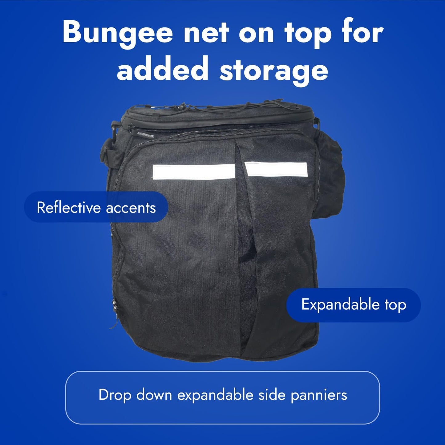 BiKase Big Momma Bike Trunk Bag - Universal Fit Medium Rear Rack Bag with Side Pockets, Top Bungee, Mesh Pocket, Key Holder & Reflective Accents - Spacious Bicycle Rack Bag for Ebikes & Bicycles