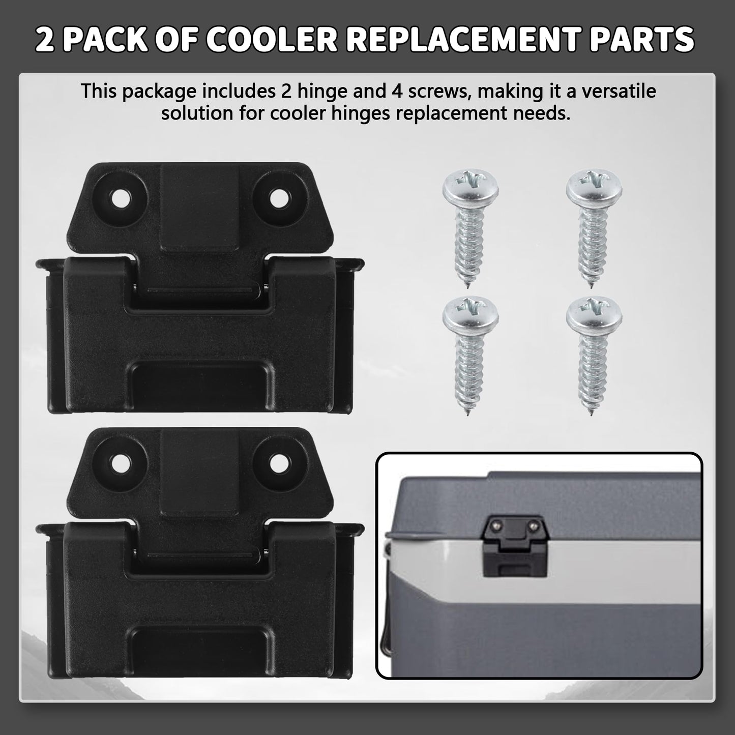 Aussio (2 Pack) Coolers Hinge for Igloo 25, 52, 72 Qt BMX Coolers Latch Replacement Parts, Cooler Hinges with Screws for Igloo Cooler Replacement Hinges
