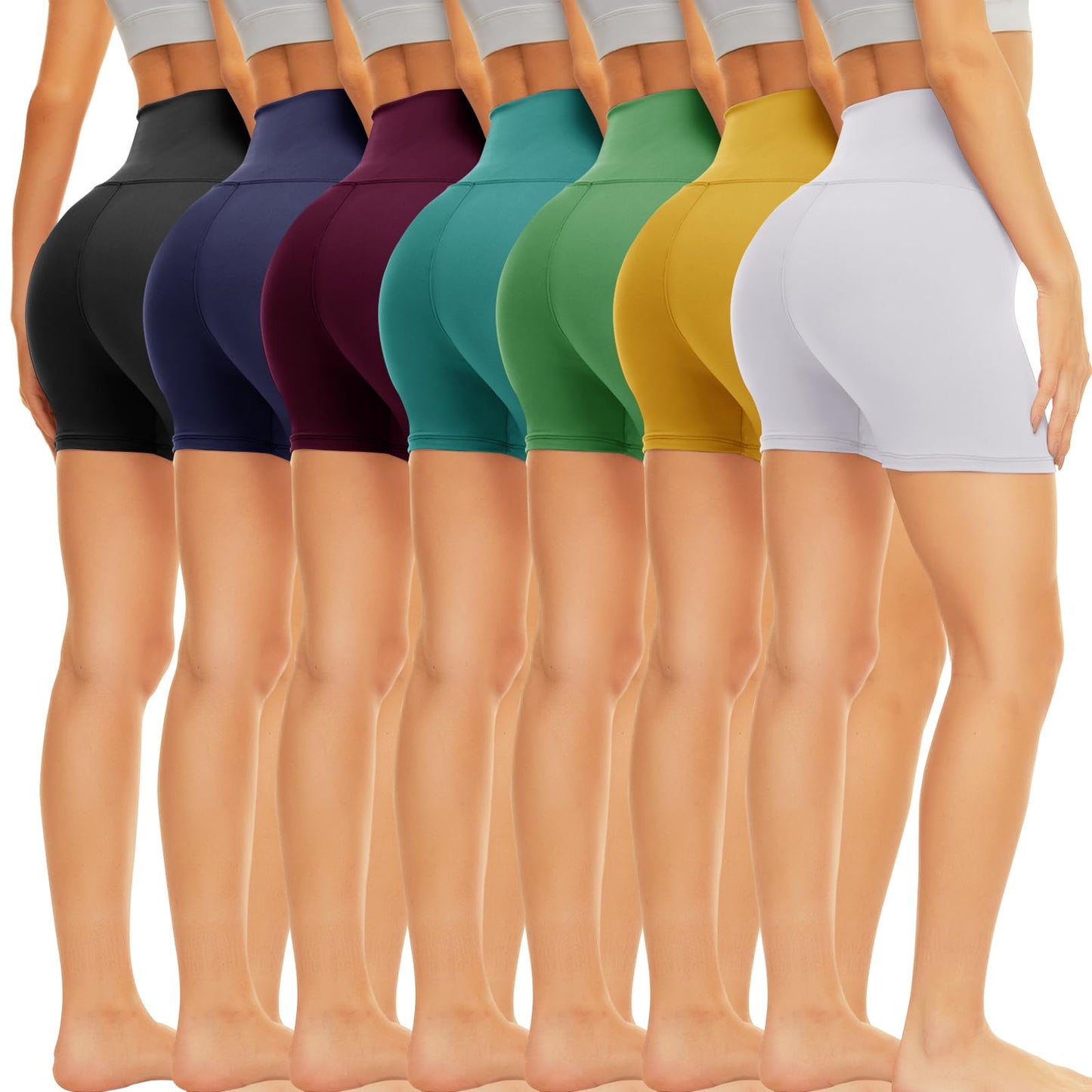 TNNZEET 7 Pack Biker Shorts for Women - 5"/8"/3" High Waisted Workout Tummy Control Spandex Gym Shorts for Yoga Athletic