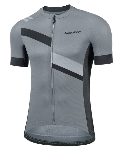 Santic Men's Cycling Jersey Shorts Sleeve Tops Pro Road Bike Bicycle Shirt Full Zip MTB Jersey with Pockets