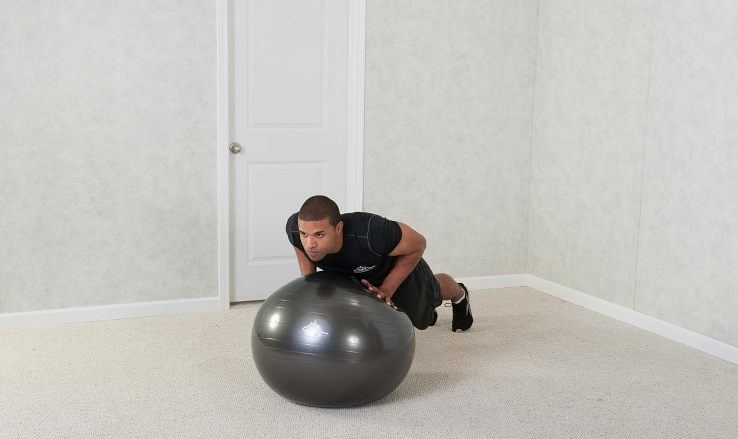 Black Mountain Products Professional Grade Exercise Stability Yoga Ball, Foot Pump, Ball Plug, Plug Puller, 2000 Pounds Static Weight Capacity Antiburst