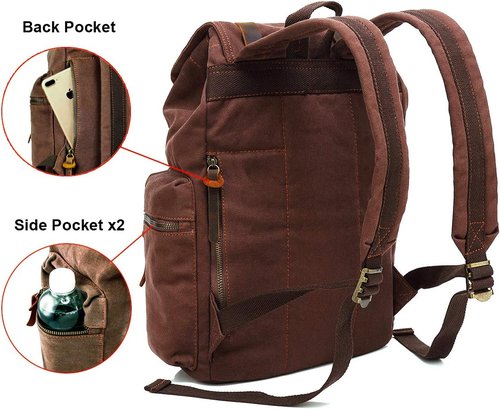 HuaChen Vintage Canvas Backpack with Leather Accents – Durable Travel Rucksack for Hiking, Camping, and Everyday Use – Men and Women M32-Gray-L