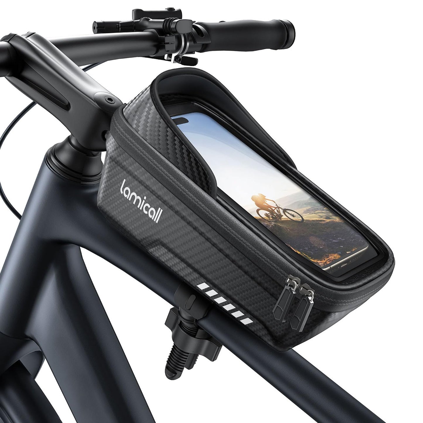Lamicall Bike Frame Bag Waterproof, [1s Release] [2 in 1], Phone Holder Mount, Cycling Pouch with Rain Cover, Bike and Bicycle Top Tube Bag Accessories for Phones Under 7"