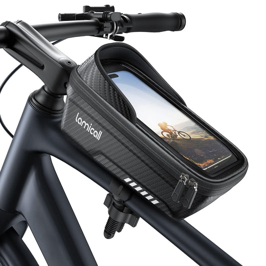 Lamicall Bike Frame Bag Waterproof, [1s Release] [2 in 1], Phone Holder Mount, Cycling Pouch with Rain Cover, Bike and Bicycle Top Tube Bag Accessories for Phones Under 7"