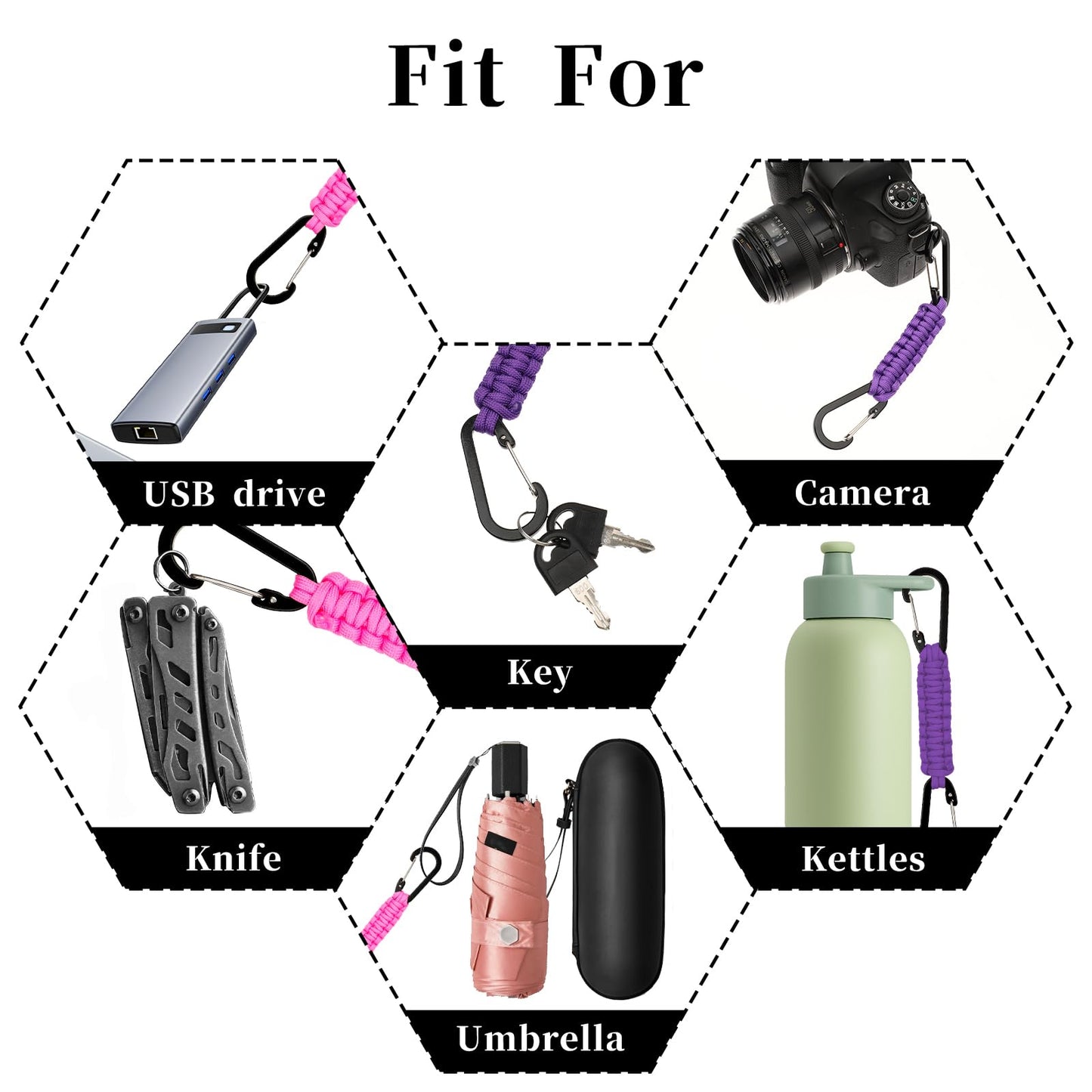 Abeillo 4 Pack Paracord Keychain, Heavy Duty Lanyard Clip for Backpacks, Quick Release Key Clip for Men/Women, Braided 550 Paracord for Outdoor Camping, Hiking, Fishing