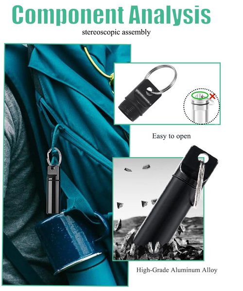 Morn Light 2 Pack Portable Pill Holder Keychain Set, Waterproof Metal Pill Case with Carabiner for Travel & Daily Use