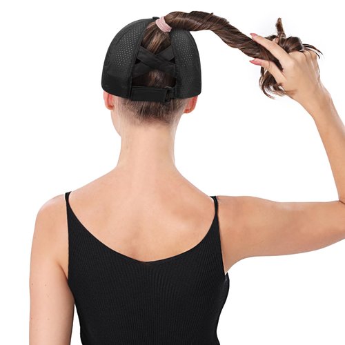 ZTL Women's High Ponytail Baseball Cap Race Day Performance Running Hat, Quick Drying Mesh Sports Hats with Reflective Trim