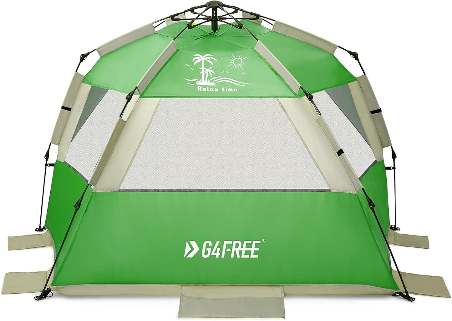 G4Free Easy Set up Beach Tent Deluxe XL, Pop up Sun Shelter for 3-4 Persons with UPF 50+ Protection Beach Shade with Extended Floor