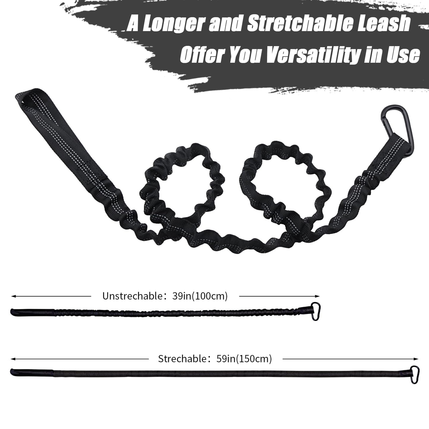 KOETSU Stretchable Kayak Paddle Leash - Elastic Bungee Cord with Quick-Release Clip, Adjustable Floating Rope for Kayak, Canoe, SUP, Paddleboard Accessories（Black）