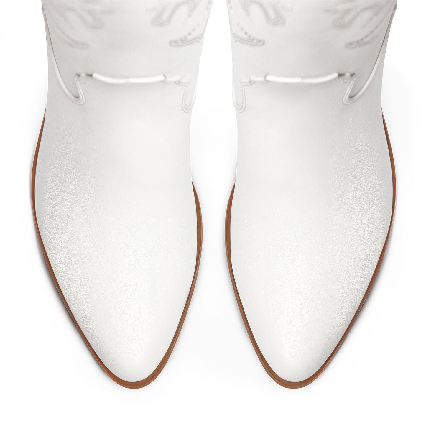 Ouepiano White Cowgirl Boots Women Cowboy Knee High Tall Boots Chunky Heel Pointed Toe Pull-On Western Wide Calf Boats Country Fashion (White, Size 8)