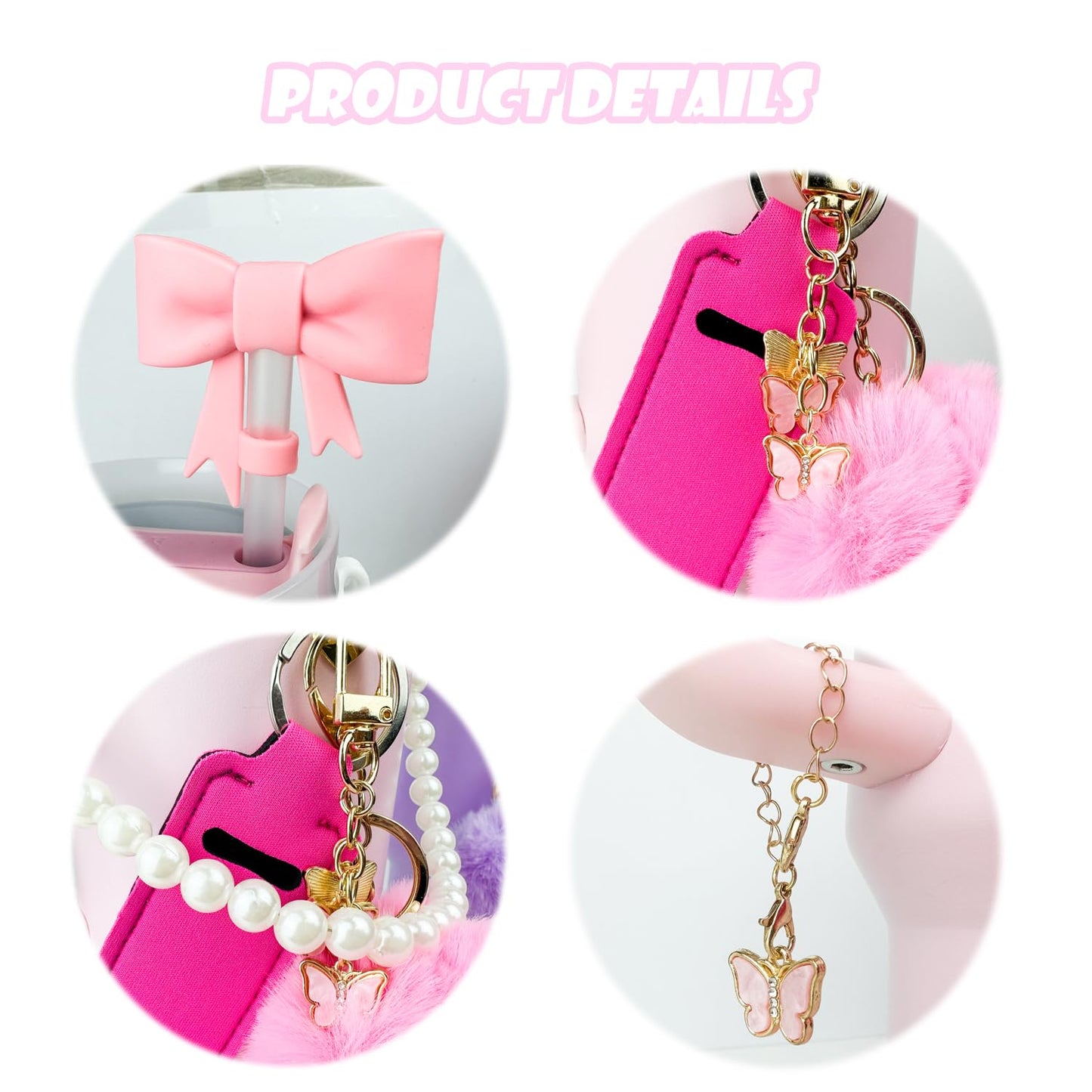 Accessories Set for Stanley Cup 30 oz 40 oz,Water Bottle Handle Strap,Boot, Straw Cover for Stanley, Beautify Your Cup, Unique Gifts For Women Pink