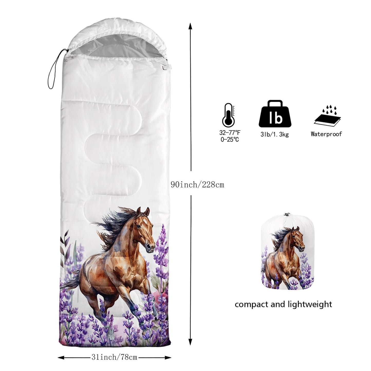 AILONEN Horse Camping Sleeping Bags for Girls Boys Adults Backpacking,Cold Weather & Warm,Lightweight Compact Camping Backpacking for Warm Camping Hiking Outdoor Travel Hunting