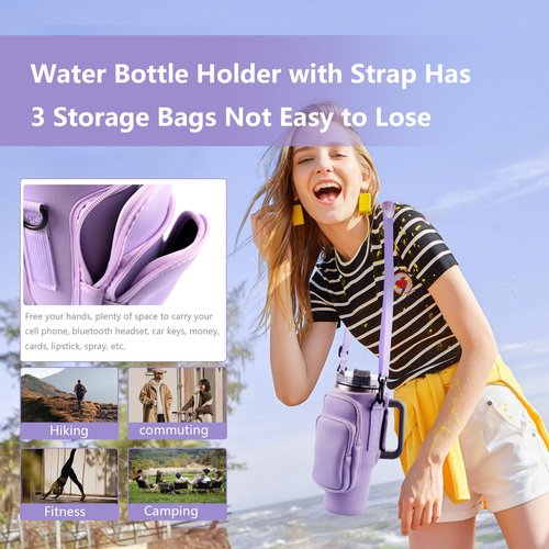 Stanley Water Bottle Carrier Bag with Phone Pocket, 40 oz, 3 Pockets (Purple)