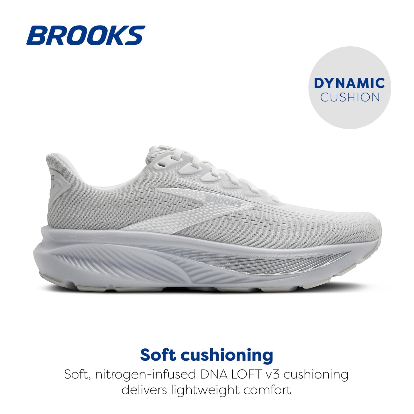 Brooks Women’s Ghost 17 Neutral Running Shoe - White/White/Grey - 7.5 Wide