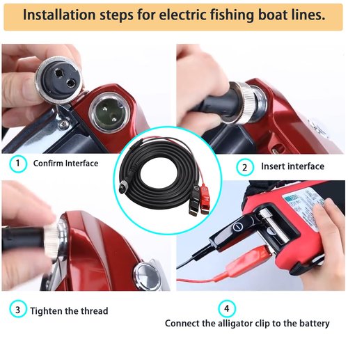 kzfuli 18 Feet Electric Fishing Reel Battery Power Cable is Compatible with Shimano, Daiwa Tanacom 1000, BeastMaster, Seaborg 500MJ, and ForceMaster. (5.5M/18FT)