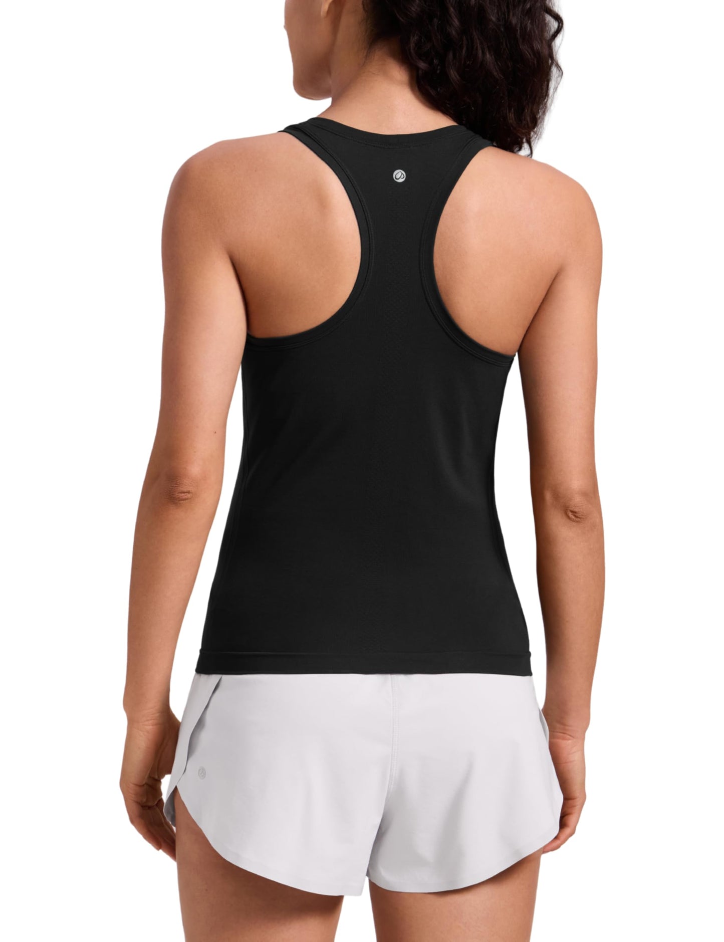 CRZ YOGA Seamless Racerback Tank Tops for Women - Gym Workout Athletic Running Sleeveless Shirts Breathable Scoop Neck Black Small