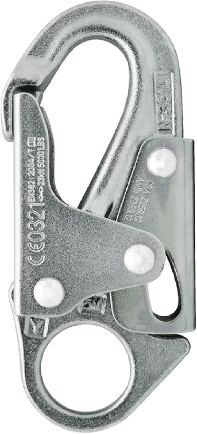 Forged Steel Snap Hook 25KN - Fusion Climb® Maxi-2 - Professional Fall Protection Snap Hook - Heavy Duty Carbon Steel - Double-Action Snap Hook for Safety, Climbing, Rappelling - OSHA