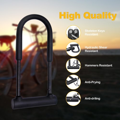 Bike U Lock,Heavy Duty Anti Theft Bicycle U Lock with Cable,16mm Shackle and 4ft Cable with Mounting Bracket and 3 Keys,High Security for Electric Bike,Scooters