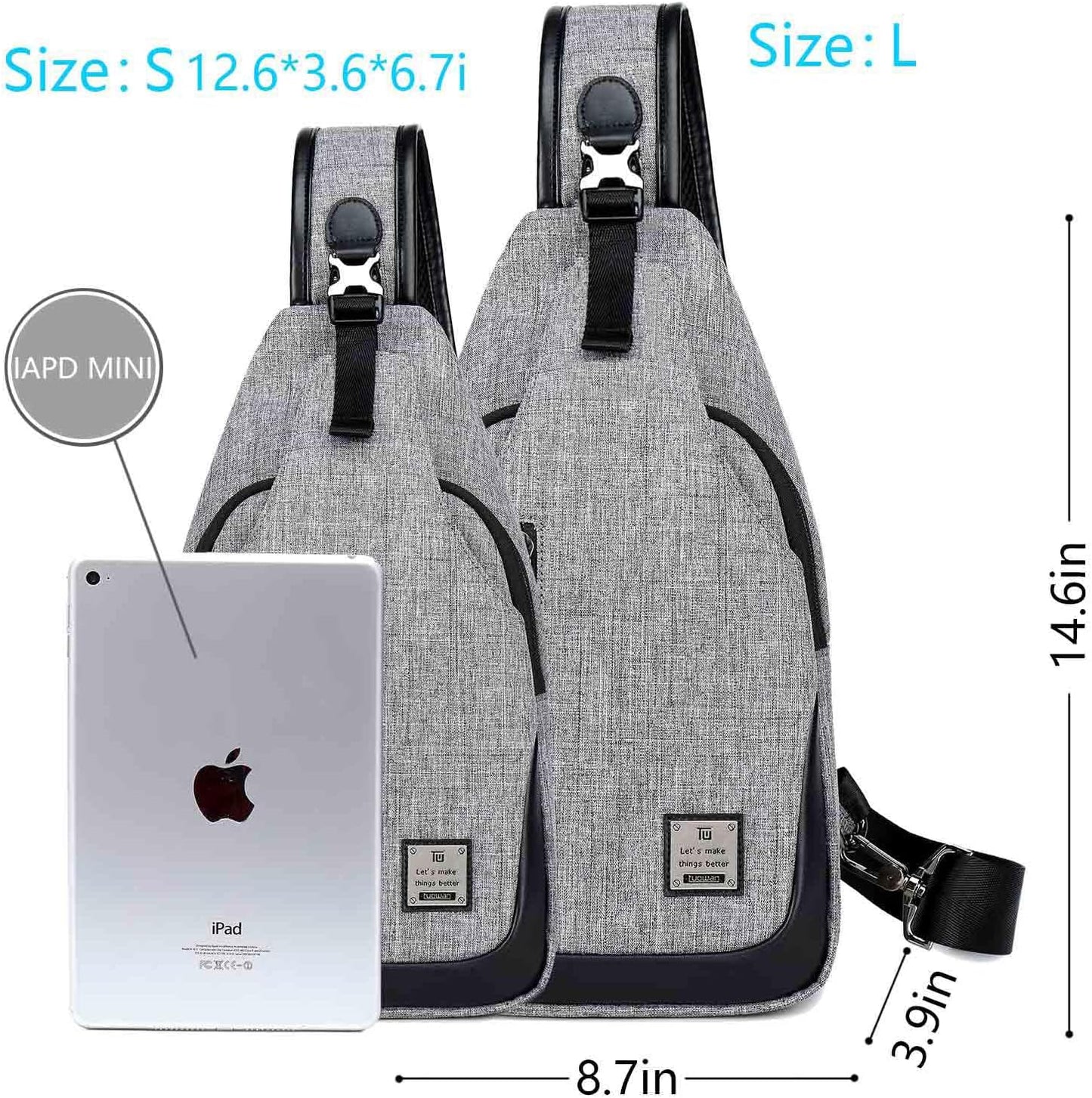 Small Sling Bag Crossbody Backpack Over the Shoulder Bag for Men Women Travel Outdoors, Lightweight Chest Pack (Large,Black)
