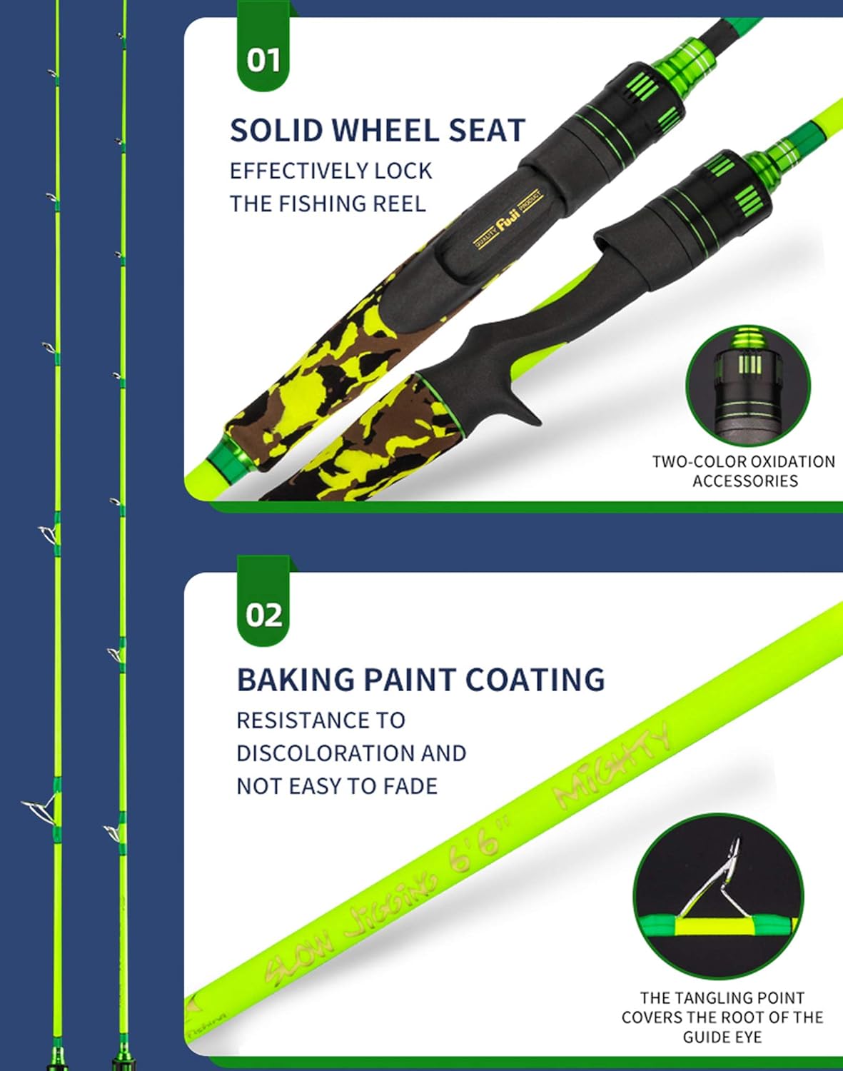 GOOFISH® Green 6'6"(195cm) Solid Nano Tech Blank Saltwater Slow Pitch Jigging Rod PE2-4 Jig 120-350g