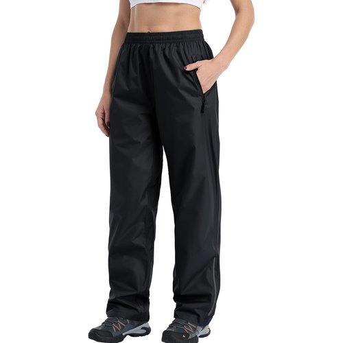Women's Rain Pants Waterproof Hiking Pants, Lightweight Windproof Rain Over Pants for Golf, Fishing, Hiking, Outdoor Work (Black, XL)