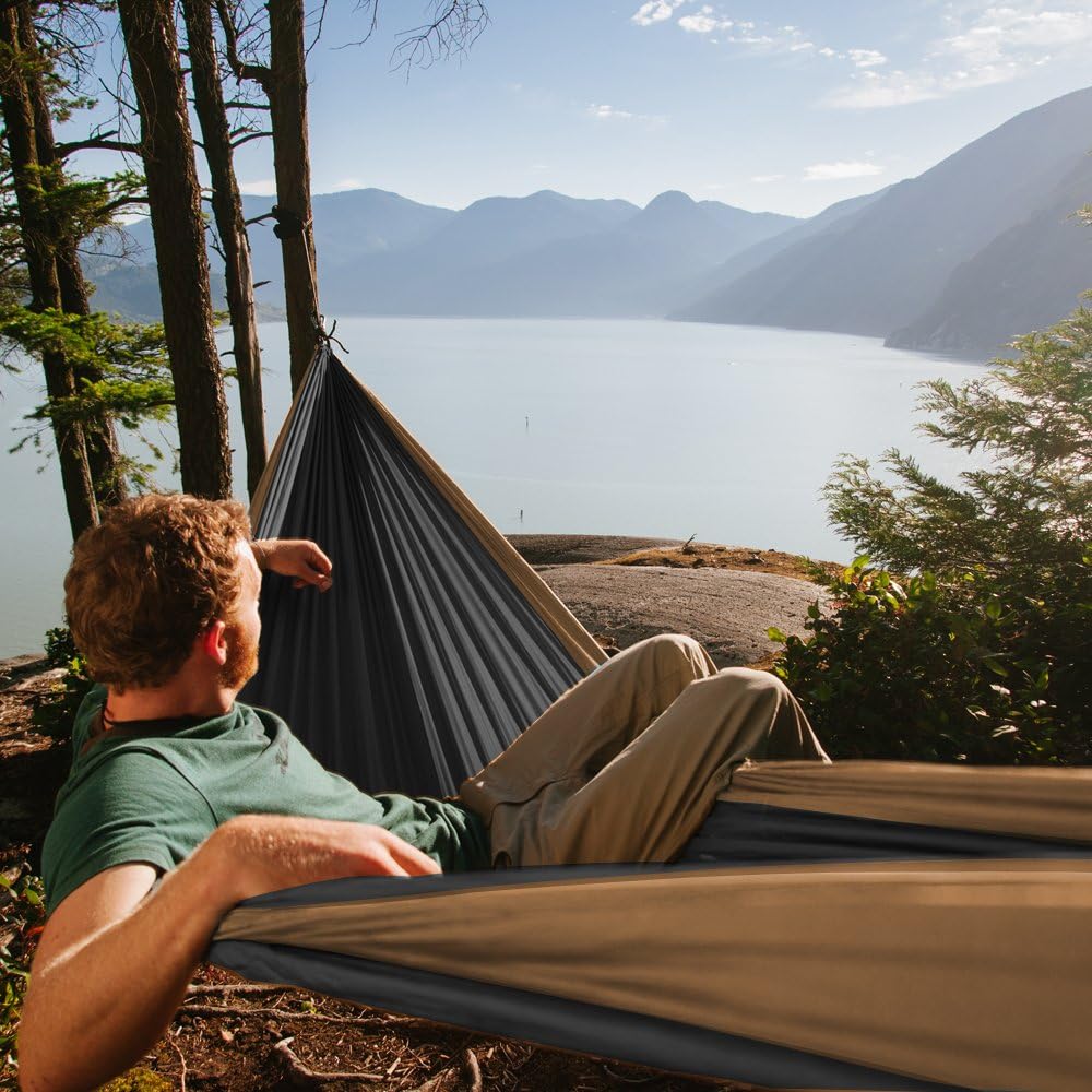 Neolite Single Camping Hammock - Lightweight Portable Nylon Parachute Hammock for Backpacking, Travel, Beach, Yard. Hammock Straps & Steel Carabiners Included