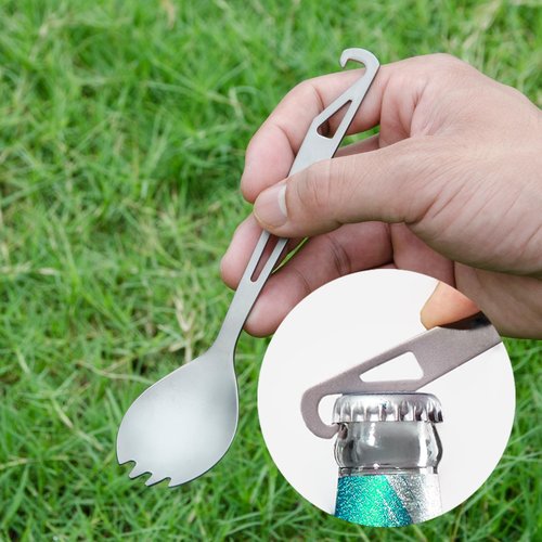COMTAI 6.4-Inch Multifunctional Titanium Spoon, Fork and Spoon with Opener, Camping Gear for Outdoor, Backpacking and Hiking