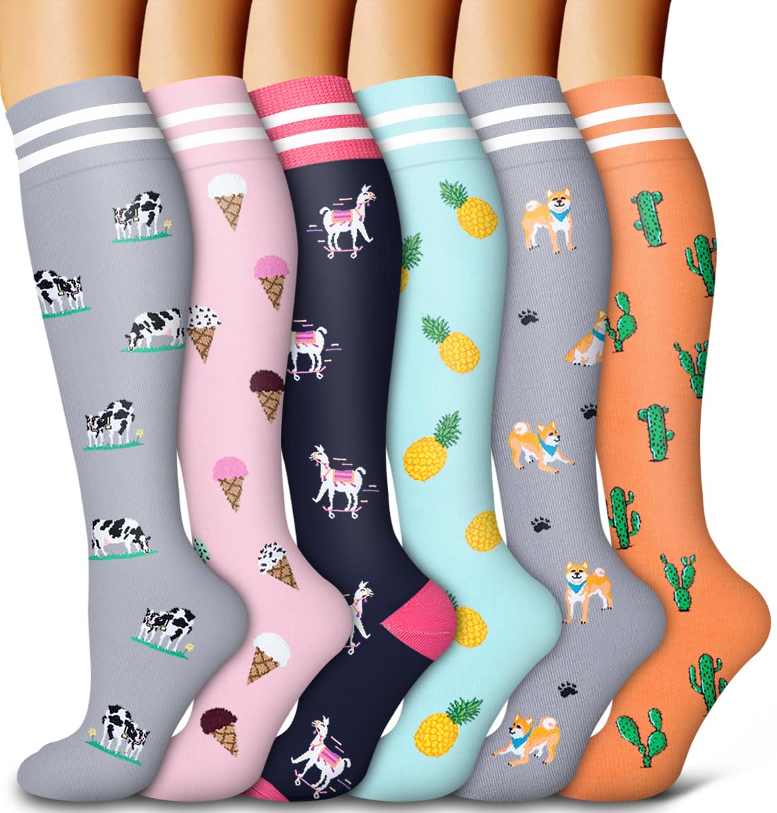 Bluemaple 6 Pack Copper Compression Socks for Women and Men Circulation-Best Support for Medical, Running,Nursing,Athletic