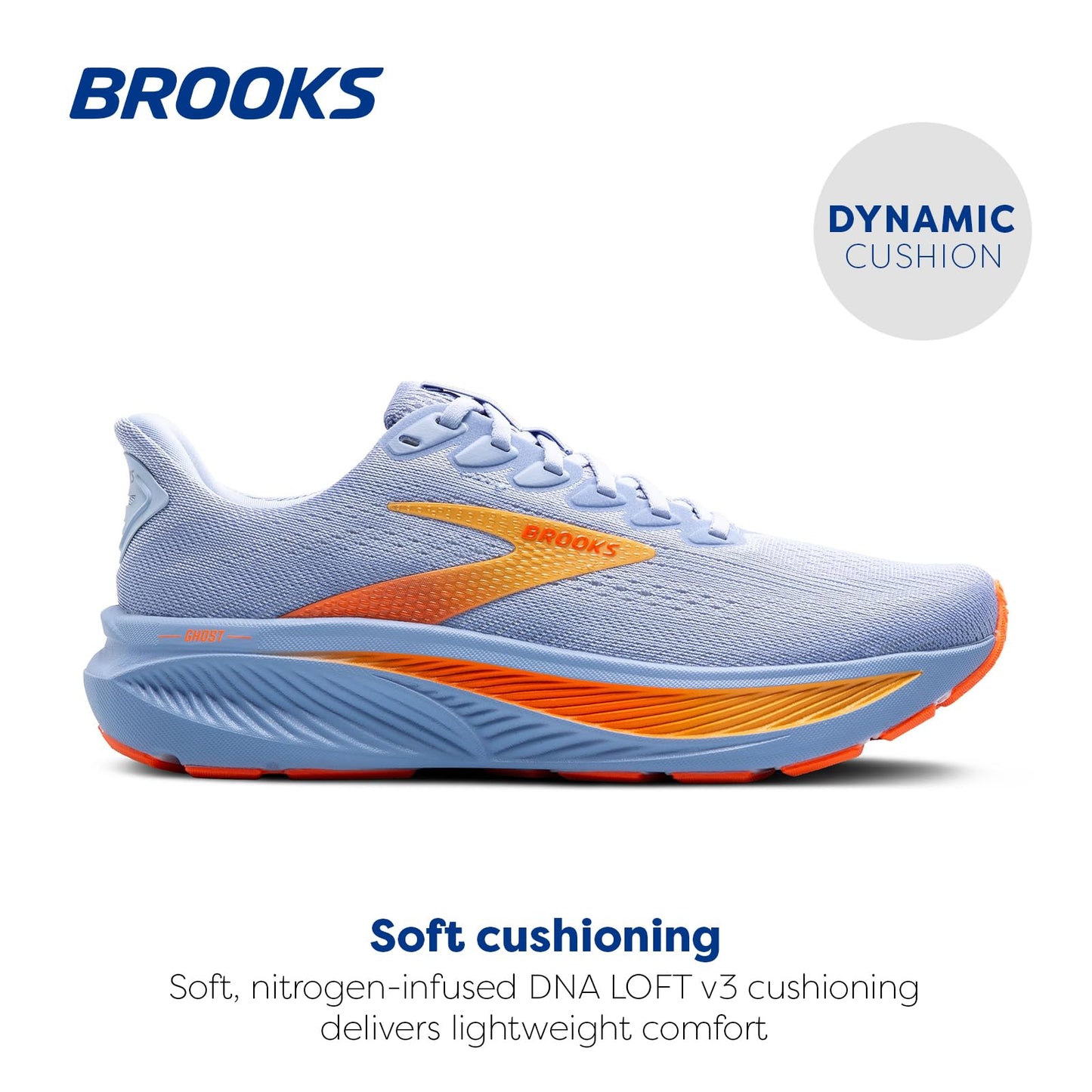 Brooks Women’s Ghost 17 Neutral Running Shoe - Blue Heron/White/Orange - 12 Medium