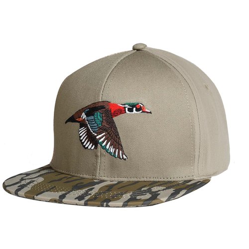 EDTREK Elite Youth Country Hat for Big Kids - Boys Snapback Hat with Flat Brim (Wood Ash with Bottomland Camo - Wood Duck)